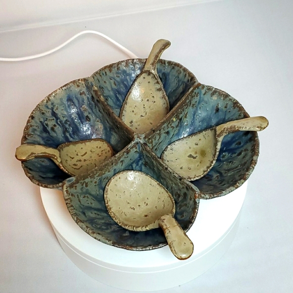 Pottery Vintage Blue & Gray Relish Dish Stoneware